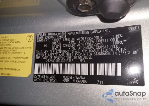 2004 Lexus Rx 330 z USA, uszkodzony, nr VIN 2T2HA31U24C013388